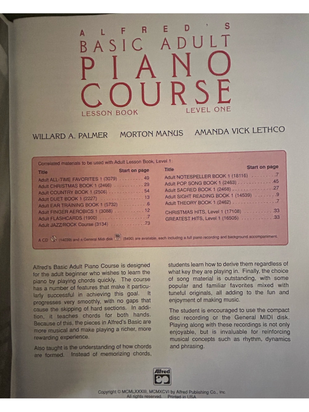 Alfred's Basic Adult Piano Course: Lesson Book Level One - Picture 3 of 6